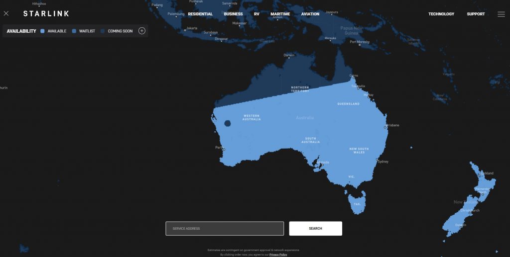 Starlink coverage in australia